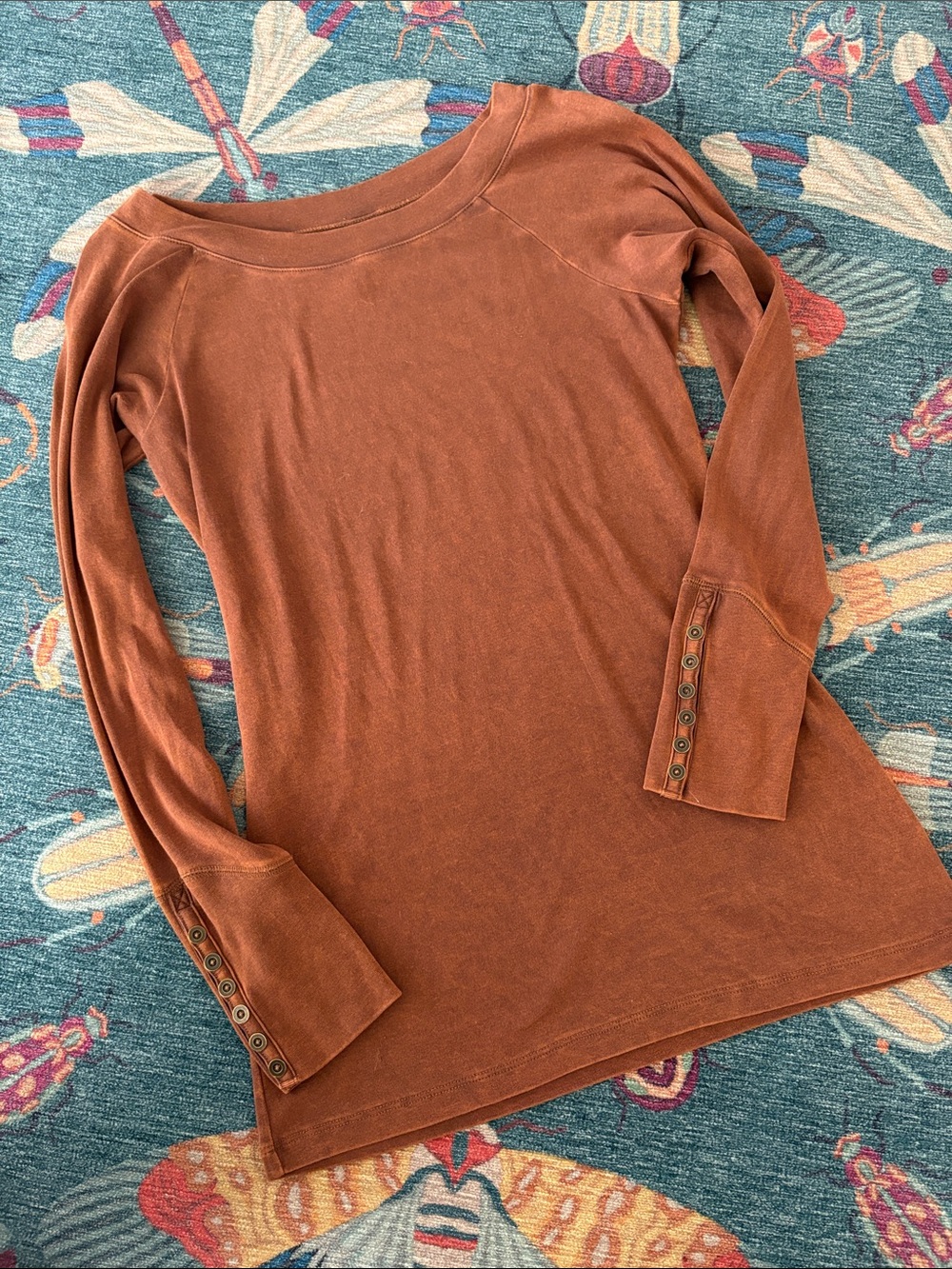 Peruvian Connection Pima cotton boatneck tunic in cinnamon wash L runs small